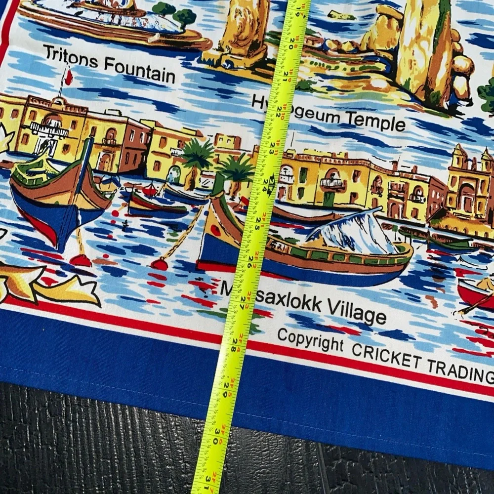 Vintage cricket Tea Towel Souvenir MALTA Landmarks‎